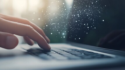 Poster - Close-up image of fingers pressing a laptop key, showcasing technology and productivity.