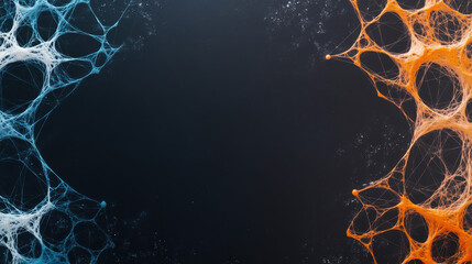 Organic geometric patterns in blue and orange on dark background