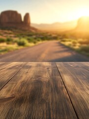 Poster - A dark oak wooden table with a blurred background, perfect for interior design and furniture projects.