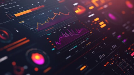 Leinwandbilder - High tech data visualization with colorful graphs and charts showing real time analytics in a modern interface. Generative AI