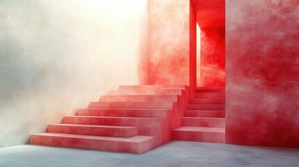 Wall Mural - Abstract Spiral Staircase in Warm Red Tones with Soft Lighting