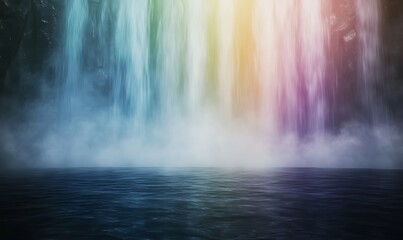 Poster - Breathtaking waterfall surrounded by vibrant rainbow colors, perfect for nature and travel imagery.