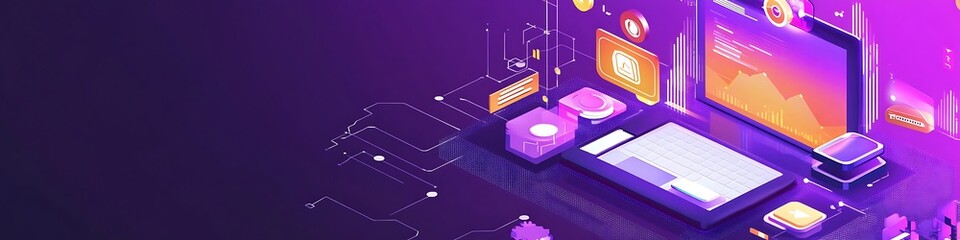 Isometric Illustration of Digital Technology and Data Analysis