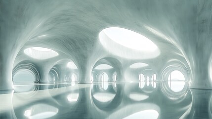 Wall Mural - Futuristic Abstract Interior with Reflective Water and Soft Light