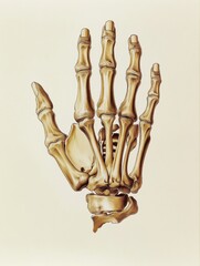 Poster - Detailed anatomical representation of a human hand showcasing bones and joints for educational purposes. Generative AI