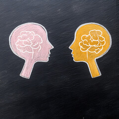 Creative sketch of two heads with brains, symbolizing connection and thought