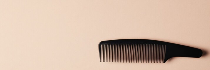 Fototapete - Black comb placed on a light beige background showcasing grooming tools in a minimalist setting. Generative AI