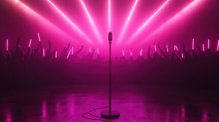 Fototapete - Spectacular concert ambiance with vibrant lights and excited crowd cheering at a live performance. Generative AI