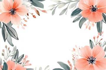 Wall Mural - Peach floral frame, watercolor style, white background, design element (1)