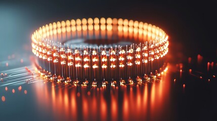 Quantum computing concept with futuristic processor and binary codes