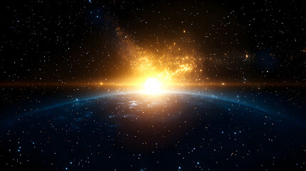 Wall Mural - sunrise over earth from space: cosmic glow and starry sky