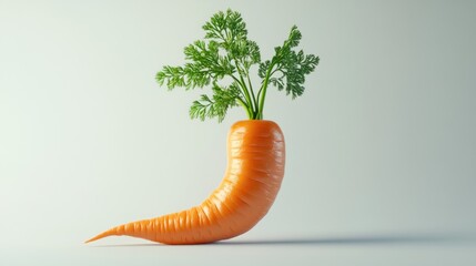 Wall Mural - Curved carrot with green leaves, studio shot, white background, healthy food concept