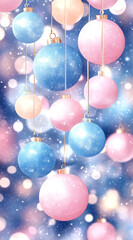 Wall Mural - a bunch of christmas ornaments hanging from a string. the ornaments are blue and pink
