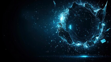 Wall Mural - abstract digital explosion glowing fractured sphere in dark space