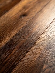 Aufkleber - Natural wood flooring with rich texture and warm tones in sunlight. Generative AI