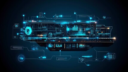 Futuristic Technology Control Panel Network Interface and Data Visualization