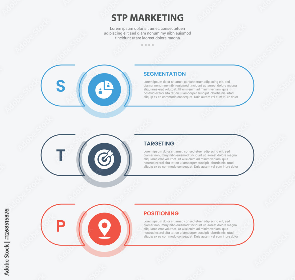 Stp Sign Round STP marketing infographic outline style with 3 point template with long ...