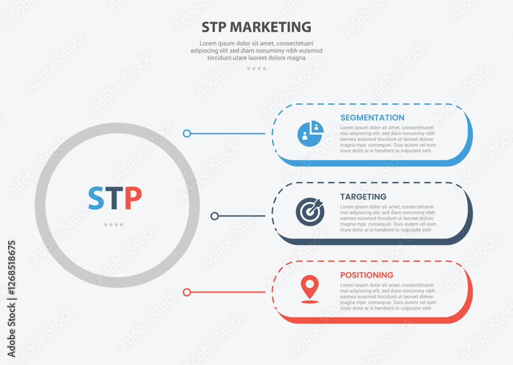 Stp Sign Round STP marketing infographic outline style with 3 point template with big ...