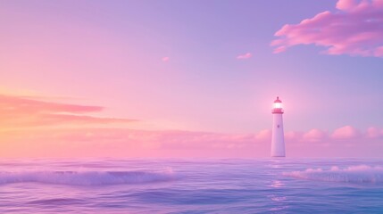 Wall Mural - Serene Coastal Scene with Lighthouse at Sunset in Japan