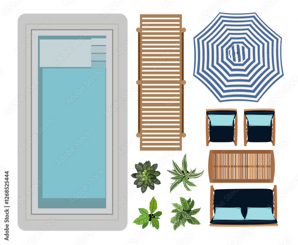 Top view of furniture icons for interior and landscape design plan ...