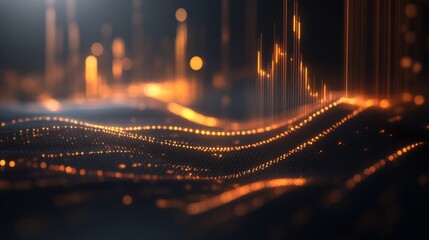 Aufkleber - A D financial line graph with smooth, curving lines connecting glowing points, showing a steady upward trend against a dark digital landscape