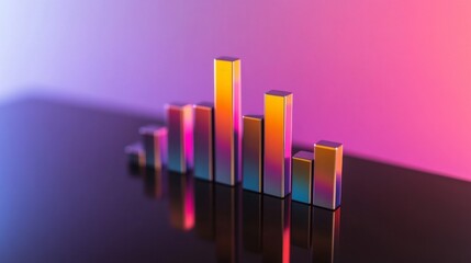 Aufkleber - A D stacked bar chart with metallic bars in ascending order, placed on a reflective surface, highlighting financial progress in a clean, minimalist design