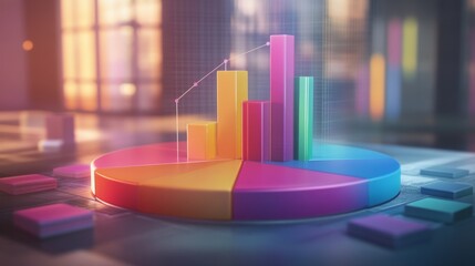 Aufkleber - A colorful D pie chart with individual segments floating in mid-air, surrounded by a soft glow, symbolizing financial data distribution