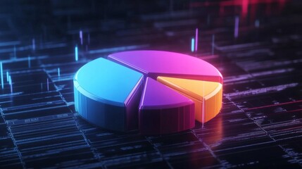 Aufkleber - A colorful D pie chart with individual segments floating in mid-air, surrounded by a soft glow, symbolizing financial data distribution