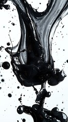 Poster - Black liquid splash, dynamic flow, white background, abstract art, design element