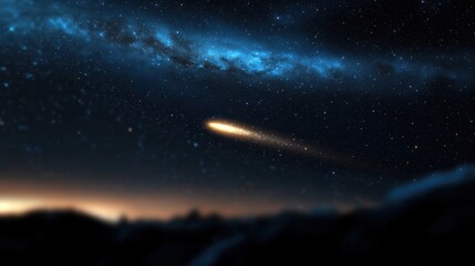 Wall Mural - a comet travels through the cosmos, trailing a bright tail behind it. the sky is alive with countles