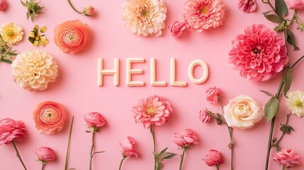 Canvas Print - Pink floral arrangement spelling HELLO.