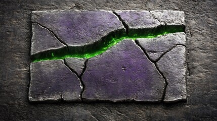 Wall Mural - Glowing Green Crack Runs Through Dark Stone Slab. AI Generated