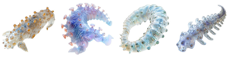 Wall Mural - Ethereal 3D Ghostly Creatures in Minimal Watercolor Style, Translucent and Stitched Artistry