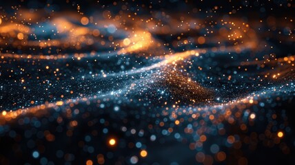 Abstract picture of neon light particle with digital technology style design connecting become dynamic of electric wave movement represent about flowing of data or structure of network system. AIG53.