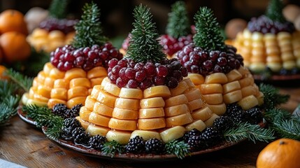 Wall Mural - A festive fruit display resembling mountains, decorated for a celebration.