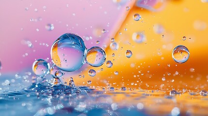 Poster - Colorful liquid droplets splashing, abstract background, macro photography, science