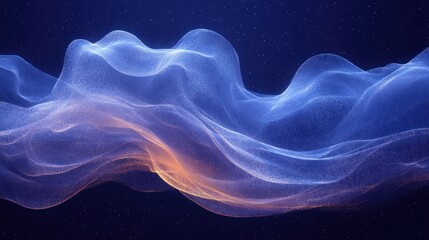 Wall Mural - Abstract blue and orange wave particles flowing on dark background.