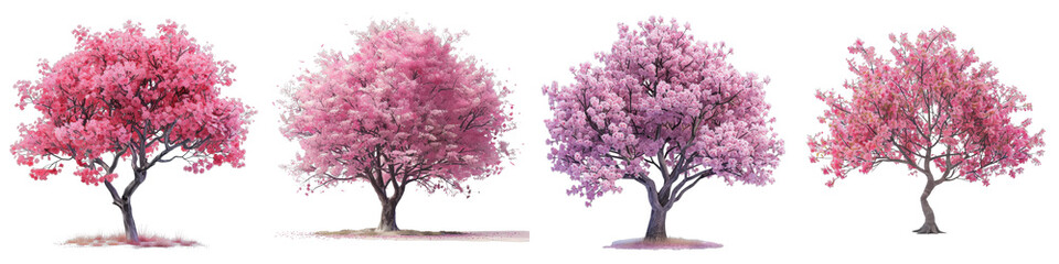 Canvas Print - 3D Minimal Watercolor Style Sakura Trees in Various Stages of Blooming Depicted in Artistic Representation