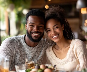 Sticker - Happy african american couple smiling during easter lunch