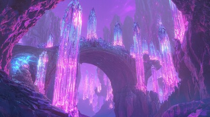 Wall Mural - Enchanted Stone City with Towering Crystals in Ethereal Landscape