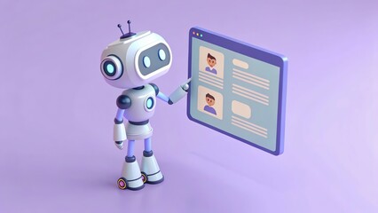 Cute robot interacting with computer interface.