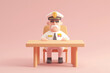 © Apisit - 3d chief officer level working desk on pastel background, cartoon style table in working room, Selective focus president sit on the chair in private room.