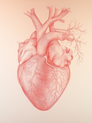 Poster - Detailed anatomical drawing of a human heart showcasing its intricate structure and blood vessels. Generative AI