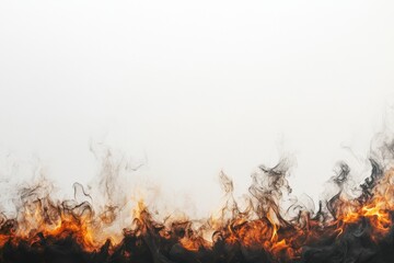 Wall Mural - Intense orange and black smoke rising against a white background