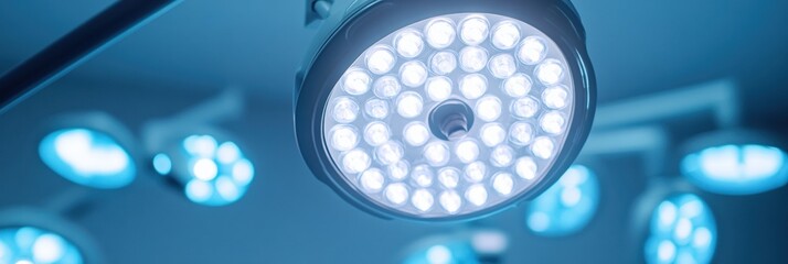 Fototapete - Illuminated ceiling lights in a modern surgical room during a medical procedure. Generative AI