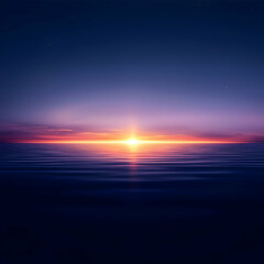Wall Mural - Vibrant Sunset Over Calm Ocean at Night