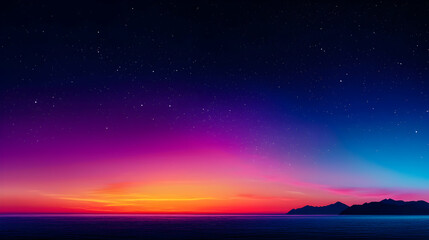 Wall Mural - Vibrant Sunset Over Ocean With Starry Night Sky