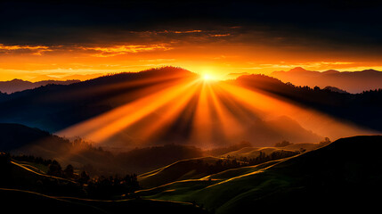 Wall Mural - Vibrant Sunset Over Silhouetted Mountains