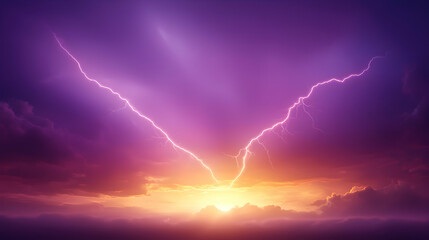 Wall Mural - Vibrant Sunset Sky With Purple Lightning Bolts