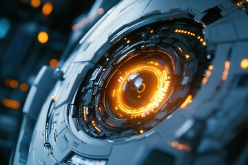 Leinwandbilder - Close up view of a glowing robotic eye surrounded by intricate circuits in a futuristic setting. Generative AI